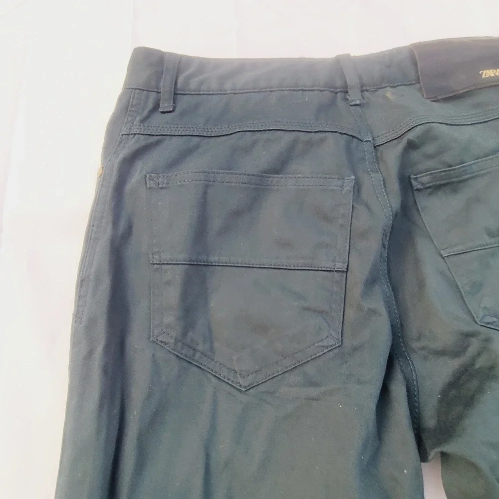 Zara Skinny Fit Men's Pants Size 31 Dark Green 5-Pocket Stretch Trousers P31